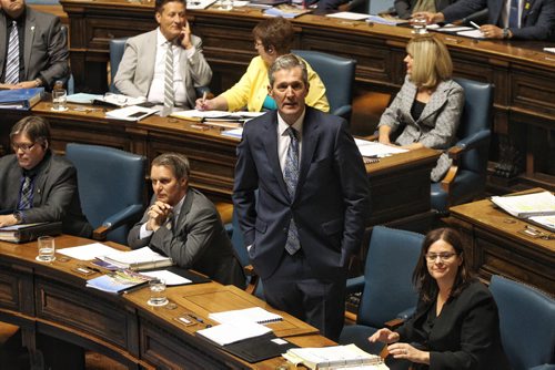 MIKE DEAL / WINNIPEG FREE PRESS  Premier Brian Pallister stands up to answer the first question during the first Question Period of the 41st sitting of the Manitoba Legislature.   160517 May 17, 2016