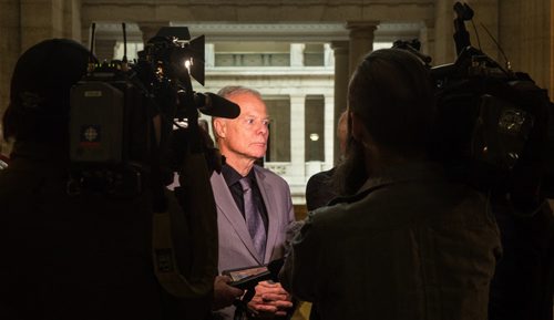 MIKE DEAL / WINNIPEG FREE PRESS Jon Gerrard Liberal MLA for River Heights talks to the media after the first Question Period of the 41st sitting of the Legislature of the Province of Manitoba. 160517 - Tuesday, May 17, 2016