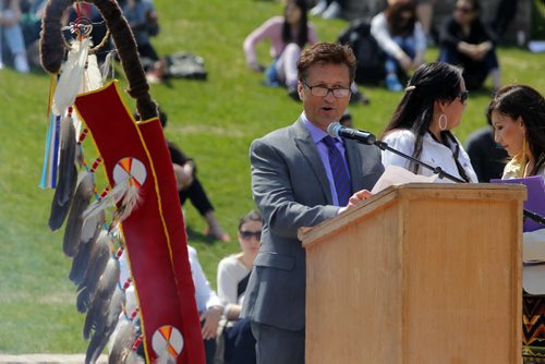 BORIS MINKEVICH / WINNIPEG FREE PRESS PC MLA Ron Schuler speaks at the Kick-Off of the 2016 Manito Ahbee Festival at Oodena Circle, The Forks. May 18, 2016.