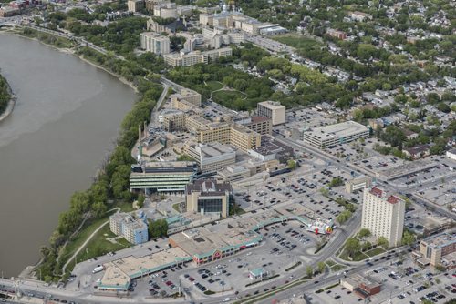 DAVID LIPNOWSKI / WINNIPEG FREE PRESS  St. Boniface Hospital  Aerial photography over Winnipeg May 18, 2016 shot from STARS helicopter.