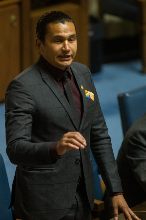 MIKE DEAL / WINNIPEG FREE PRESS Wab Kinew NDP MLA for Fort Rouge during the first Question Period of the 41st sitting of the Legislature of the Province of Manitoba. 160517 - Tuesday, May 17, 2016