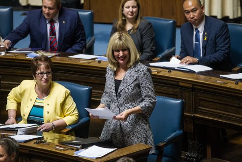 MIKE DEAL / WINNIPEG FREE PRESS Cathy Cox Minister of Sustainable Development and MLA for River East during the first Question Period of the 41st sitting of the Legislature of the Province of Manitoba. 160517 - Tuesday, May 17, 2016