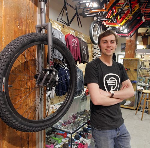 BORIS MINKEVICH / WINNIPEG FREE PRESS White Pine Bicycle Co. on main level, Johnston Terminal @ The Forks. Owner Brendan McAndrew opened his bike shop as an outdoor, rental/retail kiosk at The Forks two summers ago and is now inside Johnston Terminal. It doubled in size, when he added a showroom. White Pine specializes in custom-built single-speed bikes and fat bikes - you can order your bike in a variety of colours - if you want 23 differently coloured components - not a problem. This summer he's teaming with different BIZ organizations, for bike tours all over the city. Dave Sanderson. May 19, 2016.