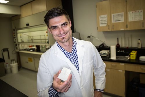 MIKE DEAL / WINNIPEG FREE PRESS Zach Wolff the CEO of Exigence Technologies a Winnipeg company that has a novel antimicrobial technology that is on the verge of cracking into some significant commercial markets. 160519 - Thursday, May 19, 2016