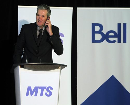 BORIS MINKEVICH / WINNIPEG FREE PRESS Official announcement of cell coverage improvements south of the city on highway 75. Premier Brian Pallister talks to the crowd. May 20, 2016.