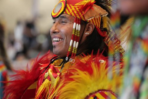 RUTH BONNEVILLE / WINNIPEG FREE PRESS  Ringo Bell is all smiles as he performs fancy dance,at the Manito Ahbee International Pow Wow Saturday at the Convention Centre.   Standup photo   May 21, , 2016