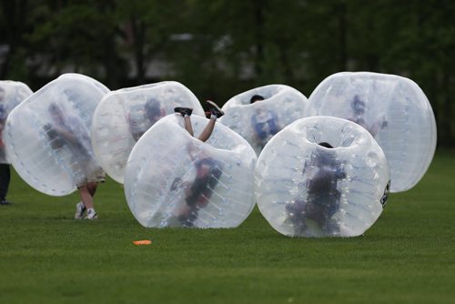 JOHN WOODS / WINNIPEG FREE PRESS Youth from Ma Mawi Wi Chi Itata Centre and from three youth centres in Kingston play Bubble Ball in Kildonan Park Monday, May 23, 2016. The youth came together for a week as part of a YMCA youth cultural exchange to expose youth from different parts of the country to eachother.