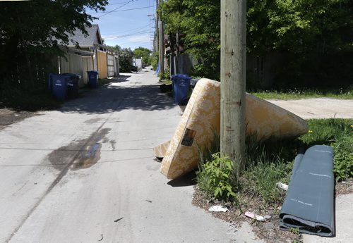 WAYNE GLOWACKI / WINNIPEG FREE PRESS   The back lane behind Boyd Ave. For city hall story on cameras being set up to capture people dumping junk. ( This stuff in photo may have been put out by the home owner.) May 24   2016