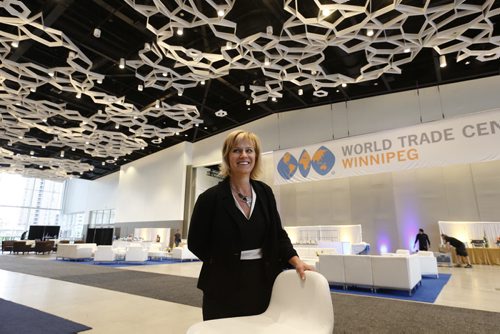 WAYNE GLOWACKI / WINNIPEG FREE PRESS   Mariette Mulaire, president and CEO of the World Trade Centre Winnipeg in their "World Trade Centre Alley" part of the Centrallia conference space at the RBC Convention Centre. Centrallia Manitoba is a leading business forum that promotes business growth by eight targeted one-on-one meetings with other Manitoba companies, a trade show, and offering three streams of detailed knowledge sessions on procurement, unchartered opportunities (European Union and Northern Canada) and Green Manitoba.    Martin Cash story May 25   2016