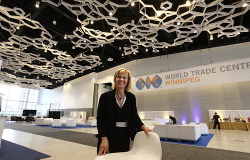 WAYNE GLOWACKI / WINNIPEG FREE PRESS   Mariette Mulaire, president and CEO of the World Trade Centre Winnipeg in their "World Trade Centre Alley" part of the  Centrallia conference space at the RBC Convention Centre. Centrallia Manitoba is a leading business forum that promotes business growth by eight targeted one-on-one meetings with other Manitoba companies, a trade show, and offering three streams of detailed knowledge sessions on procurement, unchartered opportunities (European Union and Northern Canada) and Green Manitoba.    Martin Cash story May 25   2016