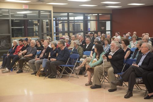 DAVID LIPNOWSKI / WINNIPEG FREE PRESS  Residents had the opportunity to voice concerns with The Hon. Jim Carr, MP for Winnipeg South Centre and Minister of Natural Resources during a quarterly town hall at the Asper Jewish Community Campus Wednesday May 25, 2016. One such issue discussed was the proposed cell tower at the corner of  Niagara St and Grosvenor Ave (there is currently an MTS switching station that looks like a residential property there).