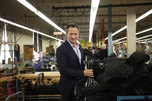 RUTH BONNEVILLE / WINNIPEG FREE PRESS  BIZ - Subject:  Noah Stern, CEO of Outerwear manufacturer, Moose Knuckles, among jackets made at one of several manufacturing plant in Winnipeg.   See Martin Cash story.    May 26,  2016