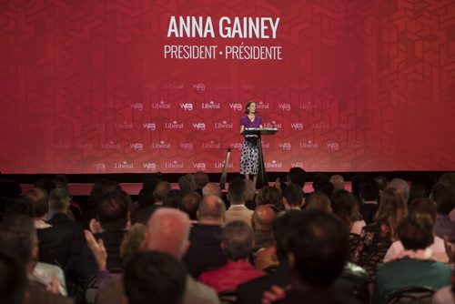 DAVID LIPNOWSKI / WINNIPEG FREE PRESS  Liberal Party of Canada President Anna Gaine delivers remarks during the opening of the 2016 Liberal Biennial Convention at RBC Convention Centre Thursday May 25, 2016.