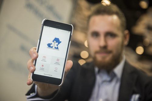 DAVID LIPNOWSKI / WINNIPEG FREE PRESS  Chief brand officer for Consultica (a local company) Luc Bohunicky, shows off a new app for the Paramedic Association of Manitoba during Centrallia at RBC Convention Centre Thursday May 25, 2016.