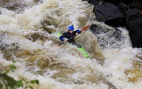 PHIL HOSSACK / WINNIPEG FREE PRESS -  PHOTOSTORY -  Head up, Steve Walker reads the water as he drops through the "The Canyon"basically a waterfall on the Bird River. May 26, 2016