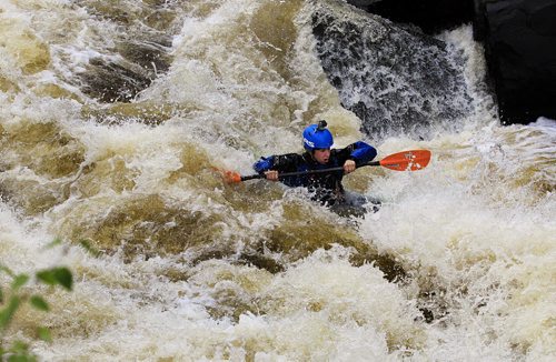 PHIL HOSSACK / WINNIPEG FREE PRESS -  PHOTOSTORY -  Head up, Steve Walker drops into the "The Canyon" basically a waterfall sized drop on the Bird River. May 26, 2016