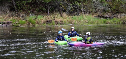 PHIL HOSSACK / WINNIPEG FREE PRESS -  PHOTOSTORY -   Steve Walker , Bradley Kulbaba and Lori Neufeld dift towards their last take out after running the feature on the Bird River called "The Canyon" . May 26, 2016