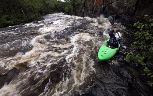 PHIL HOSSACK / WINNIPEG FREE PRESS -  PHOTOSTORY -  Left to right, Bradley Kulbabamakes his way against the current before turning downstream while running the "Lower Canyon" on "The Bird. May 26, 2016