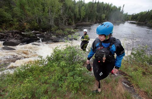 PHIL HOSSACK / WINNIPEG FREE PRESS -  PHOTOSTORY -  Left to right,Lori Neufeld and Steven Walker survey "The Wall" as they prep to to run sections of "The Bird.They decided to detour around thefeature this time. May 26, 2016