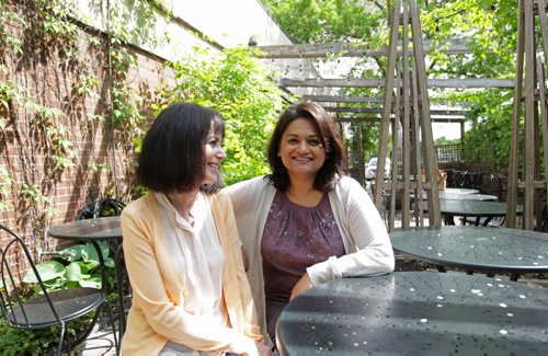 RUTH BONNEVILLE / WINNIPEG FREE PRESS   Faith Page: Co-leaders of Muslim-Jewish dialogue: Belle Jarniewski (left, peach top) and  Sumera Sahar (right, purple) enjoy meetings over lunch together.   See Brenda Suderman's story.     May 27,  2016