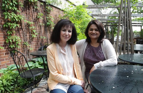 RUTH BONNEVILLE / WINNIPEG FREE PRESS   Faith Page: Co-leaders of Muslim-Jewish dialogue: Belle Jarniewski (left, peach top) and  Sumera Sahar (right, purple) enjoy meetings over lunch together.   See Brenda Suderman's story.     May 27,  2016