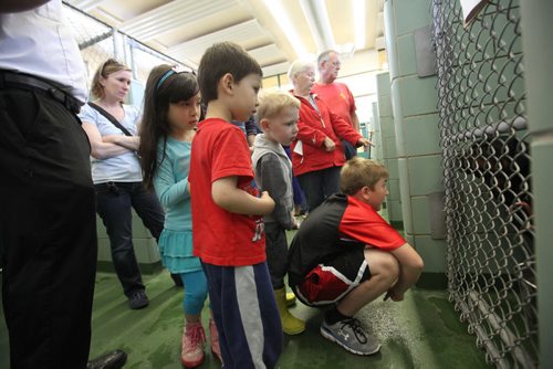 RUTH BONNEVILLE / WINNIPEG FREE PRESS  A group of children and their families check out dogs in kennels  at The City of Winnipeg Dog Pound Saturday during the annual Doors Open Winnipeg event Saturday.   See Carol Sanders story.   May 28,  2016