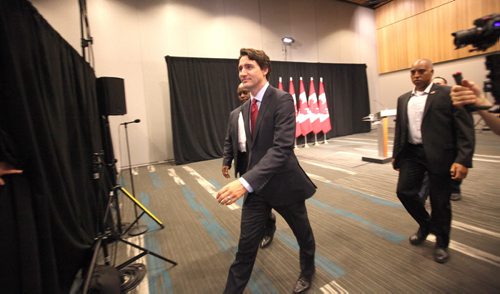 RUTH BONNEVILLE / WINNIPEG FREE PRESS  The Right Honorable Justin Trudeau walks from scrum with the media after giving the Keynote Address at Liberal Convention at The RBC Convention Centre in Winnipeg Saturday.    May 28, , 2016