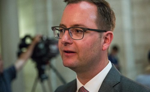 MIKE DEAL / WINNIPEG FREE PRESS Chris Goertzen president of the Association of Manitoba Municipalities responds to the release of the new PC governments first budget in the Manitoba Legislature Tuesday afternoon. 160531 - Tuesday, May 31, 2016