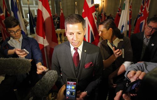 BORIS MINKEVICH / WINNIPEG FREE PRESS MB GOV BUDGET 2016 - After media scrums Winnipeg Mayor Brian Bowman at Manitoba legislature rotunda.  May 31, 2016.