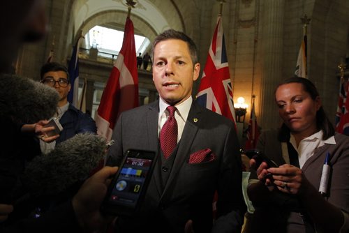 BORIS MINKEVICH / WINNIPEG FREE PRESS MB GOV BUDGET 2016 - After media scrums Winnipeg Mayor Brian Bowman at Manitoba legislature rotunda.  May 31, 2016.