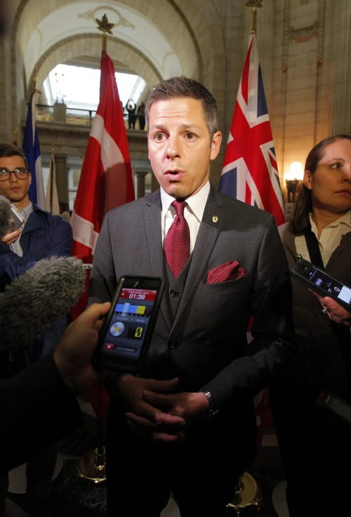 BORIS MINKEVICH / WINNIPEG FREE PRESS MB GOV BUDGET 2016 - After media scrums Winnipeg Mayor Brian Bowman at Manitoba legislature rotunda.  May 31, 2016.