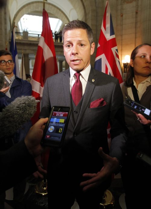 BORIS MINKEVICH / WINNIPEG FREE PRESS MB GOV BUDGET 2016 - After media scrums Winnipeg Mayor Brian Bowman at Manitoba legislature rotunda.  May 31, 2016.