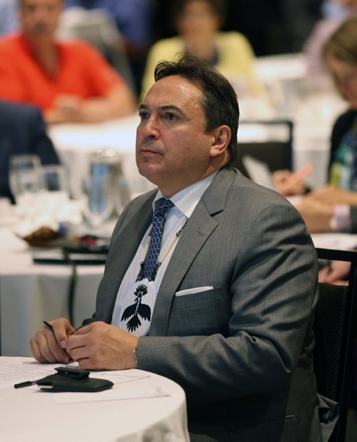 JOE BRYKSA / WINNIPEG FREE PRESS   Assembly of First Nations National Chief Perry Bellegarde before he made opening remarks on the second day of the Moving Forward, Safer Futures Conference hosted by the Canadian Association of Chiefs of Police tomorrow in Winnipeg.-June 01 , 2016.(See  story)