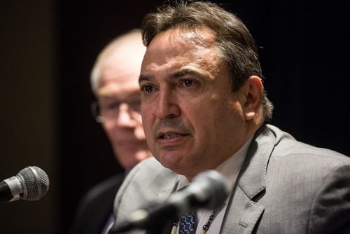 MIKE DEAL / WINNIPEG FREE PRESS AFN Chief Perry Bellegarde speaks during a press conference at the end of a two day conference called "Moving Toward a Safer Future, An inclusive dialogue among police, policy makers and Canada's Aboriginal Peoples." 160601 - Wednesday, June 01, 2016