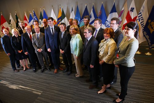 JOE BRYKSA / WINNIPEG FREE PRESS Winnipeg Mayor Brian Bowman, centre, hosting the Federation of Canadian Municipalities Big City Mayors Conference at the RBC Convention Centre in Winnipeg .-June 02 , 2016.(See Aldo Santin  story)