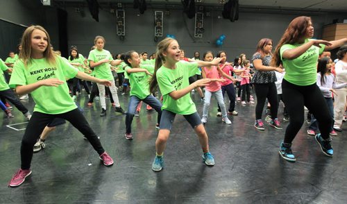 RUTH BONNEVILLE / WINNIPEG FREE PRESS  Students from Kent Road School as well as 10 others  learn dance moves at the RWB Friday for - Sharing Dance Day, where students and dancers come together to dance a choreographed routine to Jully Black's "Sweat of Your Brow". Standup photo   June 03 / 2016