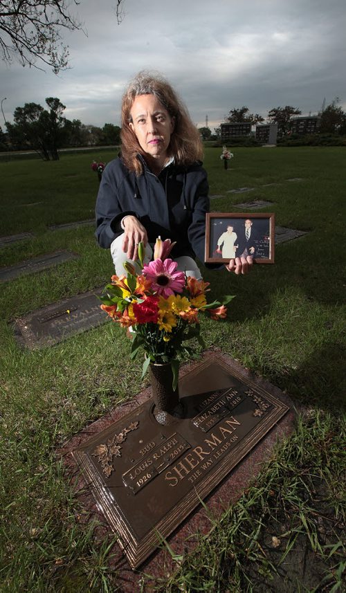 PHIL HOSSACK / WINNIPEG FREE PRESS -  Cathy Sherman, daughter of the late Winnipeg MP, MLA and journalist Bud Sherman at the graveside of her parents.. See Gord Sinclair story.  June 3, 2016