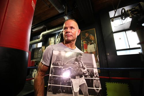 RUTH BONNEVILLE / WINNIPEG FREE PRESS  Pan Am Boxing Club, president and head trainer Harry Black with pictures of boxing legend Muhammad Ali.   See Kevin's story.   June 04 / 2016
