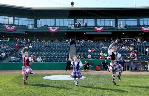 TREVOR HAGAN / WINNIPEG FREE PRESS Dancers from the McGregor Studio of Highland Dance perform prior to the Goldeyes game on Diversity Day at Shaw Park, Saturday, June 4, 2016.