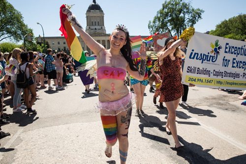 MIKE DEAL / WINNIPEG FREE PRESS Ally Raposo takes part in the Pride Parade Sunday. 160605 - Sunday, June 05, 2016