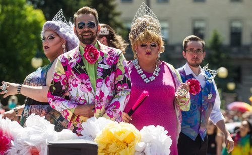 MIKE DEAL / WINNIPEG FREE PRESS The Grand Marshals at the start of the Pride Parade Sunday. 160605 - Sunday, June 05, 2016