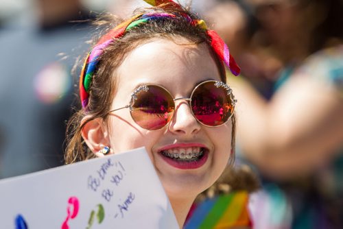 MIKE DEAL / WINNIPEG FREE PRESS Cathrine Gibbs takes part in the Pride Parade Sunday. 160605 - Sunday, June 05, 2016