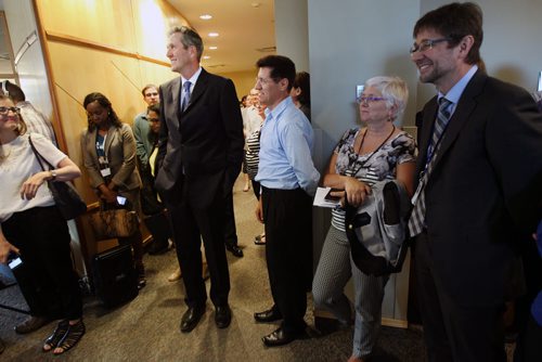 JOE BRYKSA / WINNIPEG FREE PRESS  Premier Brian Pallister prepares to make an announcement at CancerCare Manitoba that his governments Budget 2016 includes $4 Million in funding to support the provision of cancer drugs .-June 06 , 2016.(See Larry Kusch   story)