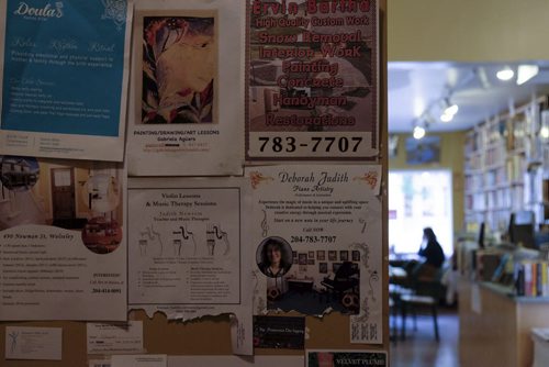 ZACHARY PRONG / WINNIPEG FREE PRESS  Community poster board at the Neighbourhood Cafe on Westminster Ave. on June 7, 2016.