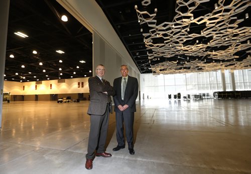 WAYNE GLOWACKI / WINNIPEG FREE PRESS      At left, Klaus Lahr, president and CEO with David Chizda, Director of Sales and Business Development, both with the RBC Winnipeg Convention Centre in the City View Room in the new addition to the centre. This $181.6-million, three-year expansion project came in on time and on budget.  Murray McNeill story. June 8  2016