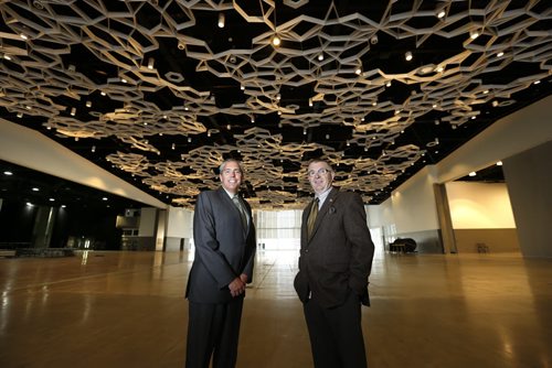 WAYNE GLOWACKI / WINNIPEG FREE PRESS      At right, Klaus Lahr, president and CEO with David Chizda, Director of Sales and Business Development, both with the RBC Winnipeg Convention Centre in the City View Room in the new addition to the centre. This $181.6-million, three-year expansion project came in on time and on budget.  Murray McNeill story. June 8  2016
