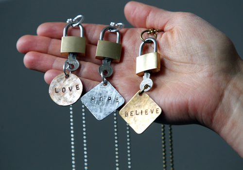 BORIS MINKEVICH / WINNIPEG FREE PRESS 49.8 THREADS-Necklaces. Keys with inspirational words embossed on them then on a chain. Portion of proceeds go to charity. Kristen Bauman is the daughter in law of Shannon Bauman, who makes them. Both not in the photo. June 8, 2016.