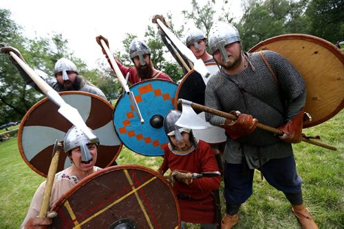 TREVOR HAGAN / WINNIPEG FREE PRESS The Sons of Lugh Viking Society is made up of around 25 members from across southern Manitoba, and were battling each other in Coronation Park, Saturday, June 11, 2016.