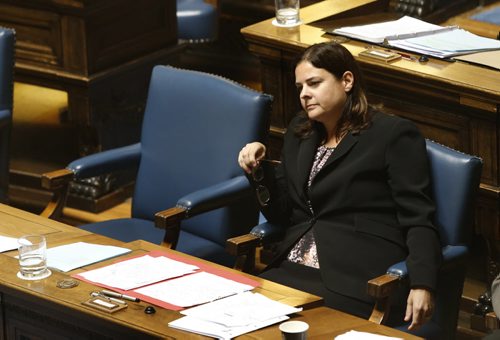 WAYNE GLOWACKI / WINNIPEG FREE PRESS    Premier Brian Pallister's empty chair beside Heather Stefanson, Minister of Justice and Attorney General during question period Monday.  Kristin Annable story    June 13  2016