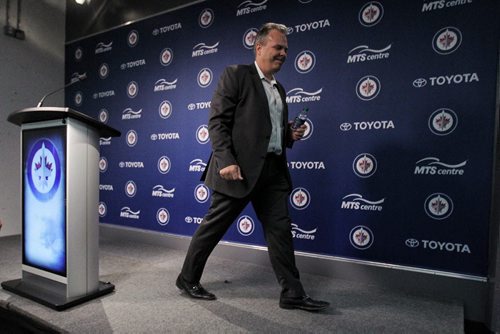 MIKE DEAL / WINNIPEG FREE PRESS  Winnipeg Jets GM Kevin Cheveldayoff answers questions from the media now that the 2015-16 NHL season is completely finished.   160614 Tuesday, June 14, 2016